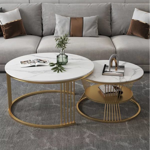 Bàn sofa đôi mặt đá khung sắt TT68214
