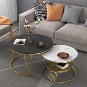 Bàn sofa đôi mặt đá khung sắt TT68214