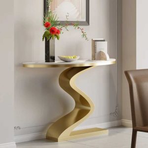 Bàn console 120x30x85cm mặt đá chân sắt sơn vàng CST058