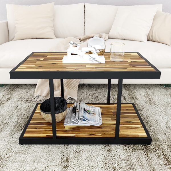 Bàn sofa 2 tầng gỗ tràm khung sắt TT68139