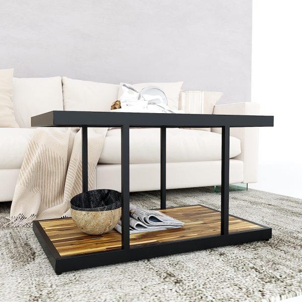 Bàn sofa 2 tầng gỗ cao su khung sắt TT68139