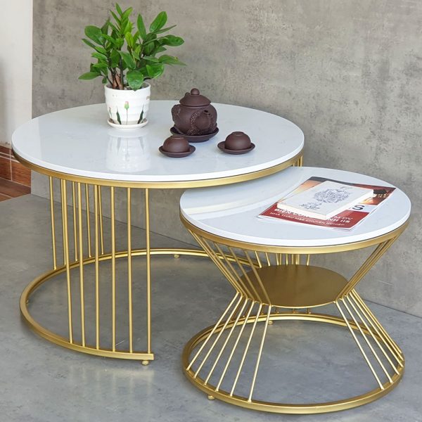 Bàn sofa đôi mặt đá khung sắt TT68214