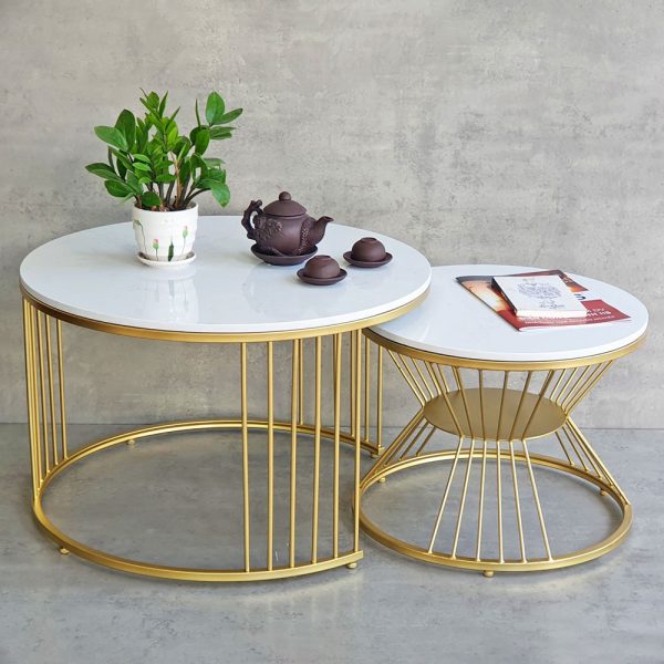 Bàn sofa đôi mặt đá khung sắt TT68214