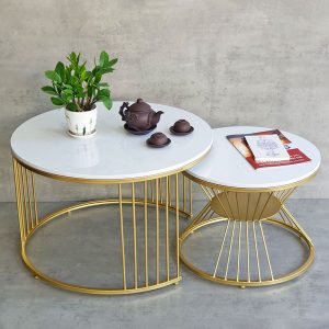Bàn sofa đôi mặt đá khung sắt TT68214