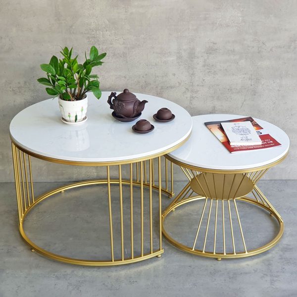 Bàn sofa đôi mặt đá khung sắt TT68214