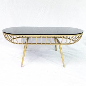 Bàn sofa oval mặt kính khung tròn màu vàng đồng