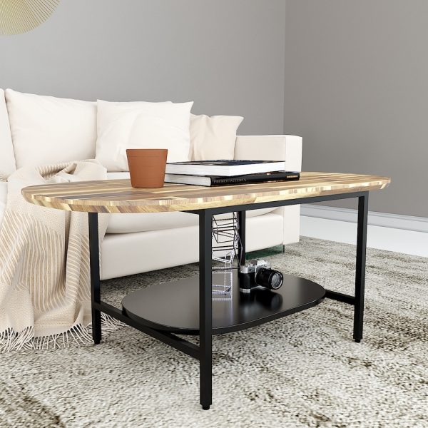 Bàn sofa bầu dục 2 tầng khung sắt mặt gỗ tràm TT68157