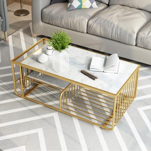 Bàn sofa mặt đá khung sơn màu vàng đồng TT68189
