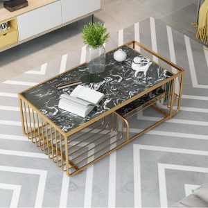 Bàn sofa mặt đá khung sơn màu vàng đồng TT68189