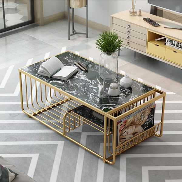 Bàn sofa mặt đá khung sơn màu vàng đồng TT68189