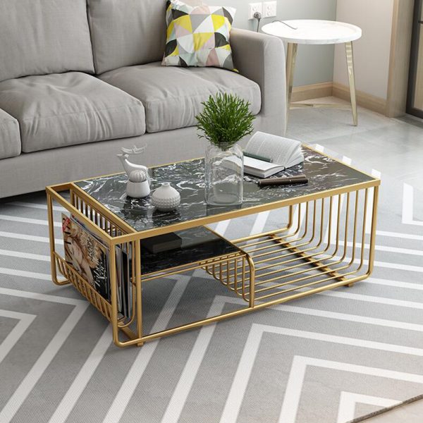 Bàn sofa mặt đá khung sơn màu vàng đồng TT68189