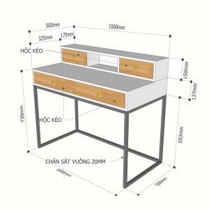 Bàn Trang Điểm chân sắt có kệ trên bàn BTD68045