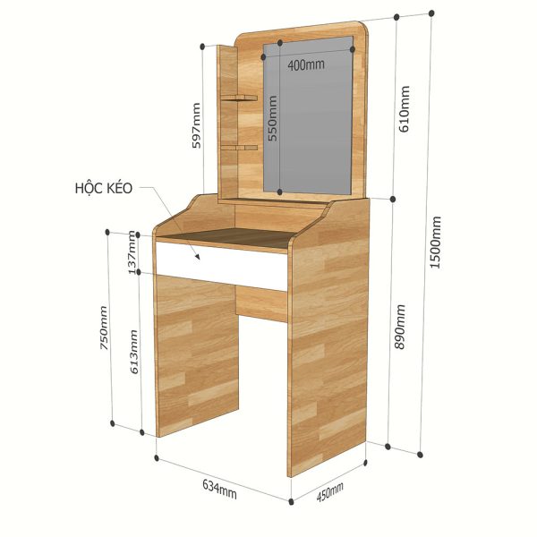 Bàn Trang Điểm Mini Gỗ Cao Su Kèm Gương BTD68047