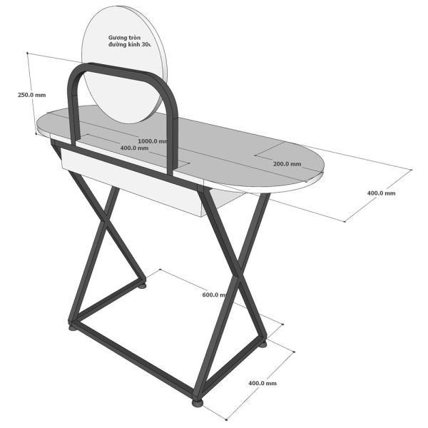 Bàn trang điểm mini có gương gỗ tự nhiên chân sắt BTD68061