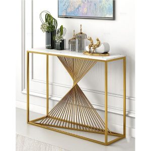 Kệ trang trí mặt đá khung màu vàng đồng 120x30x85cm