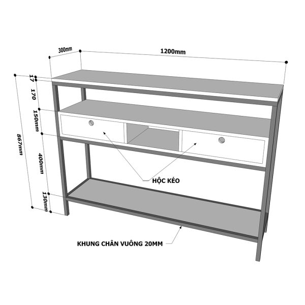 Bàn console, bàn trang trí 3 tầng có ngăn kéo CST015