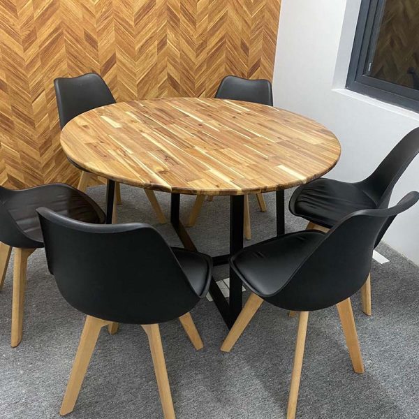 Bàn ăn tròn 1m Atlas mặt gỗ tràm chân sắt sơn tĩnh điện BA68046