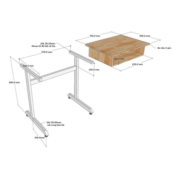 Bàn học đơn có hộc gỗ tự nhiên chân sắt PSD030