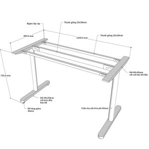 Chân sắt bàn 120x60cm hệ TIO - HCTO002