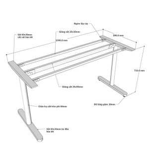 Chân sắt bàn 140x60cm hệ TIO - HCTO003