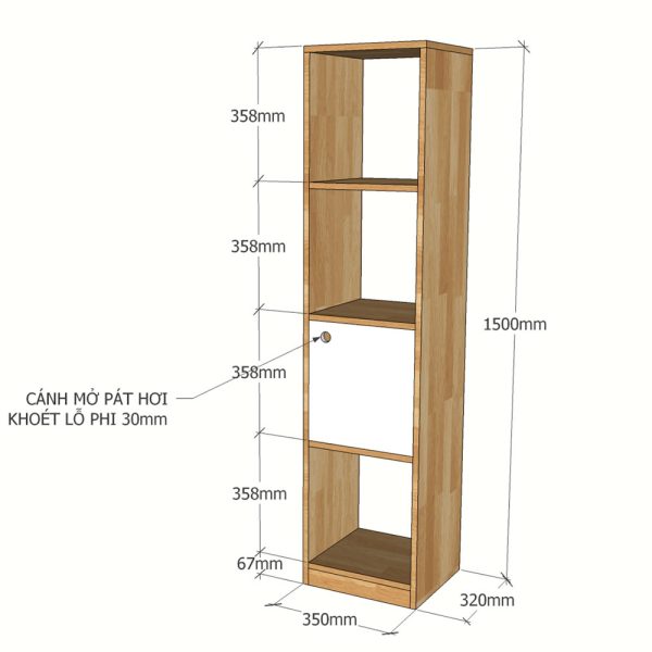 Kệ sách trang trí FIKA1 gỗ cao su 4 tầng KS68049