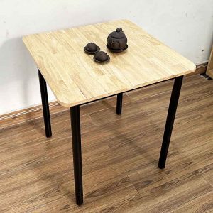 Bàn vuông 70cm gỗ tự nhiên chân sắt tròn BA68151