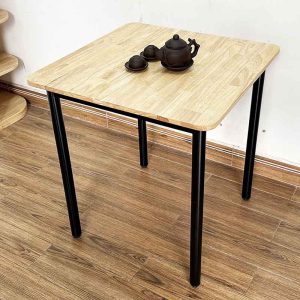 Bàn vuông 70cm gỗ tự nhiên chân sắt tròn BA68151