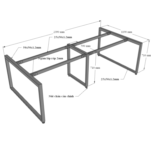 Bàn họp 120x240cm hệ RECTANG chân sắt lắp ráp