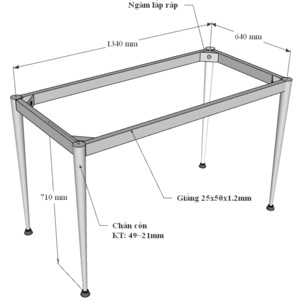Bàn làm việc 140x70cm gỗ cao su chân sắt lắp hệ CONE II HBCN027