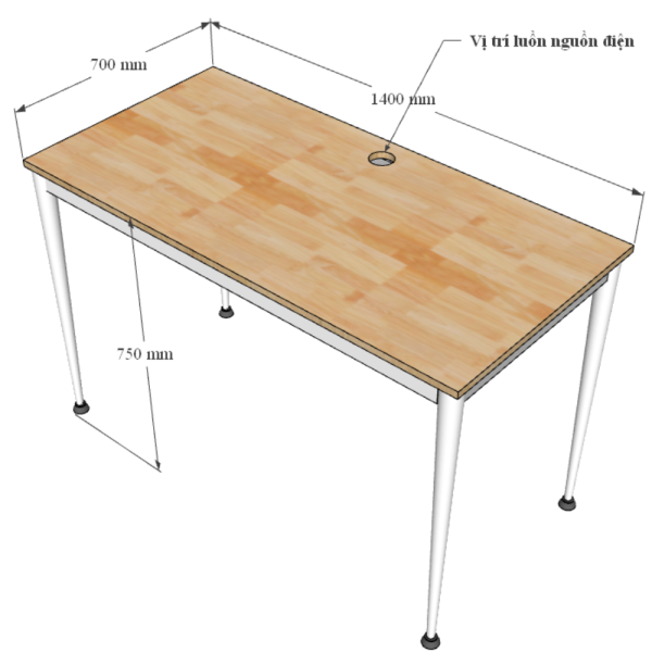 Bàn làm việc 140x70cm gỗ cao su chân sắt lắp hệ CONE II HBCN027