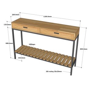 Bàn console 2 tầng có ngăn kéo gỗ khung sắt CST045