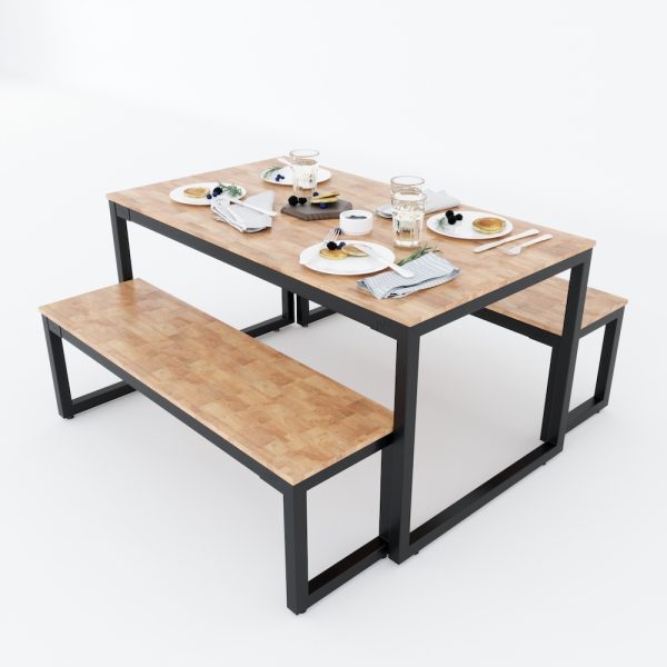 Bàn ăn SADO 01 gỗ cao su chân sắt lắp ráp BA68074
