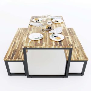 Bàn ăn SADO 02 gỗ tràm chân sắt lắp ráp BA68075