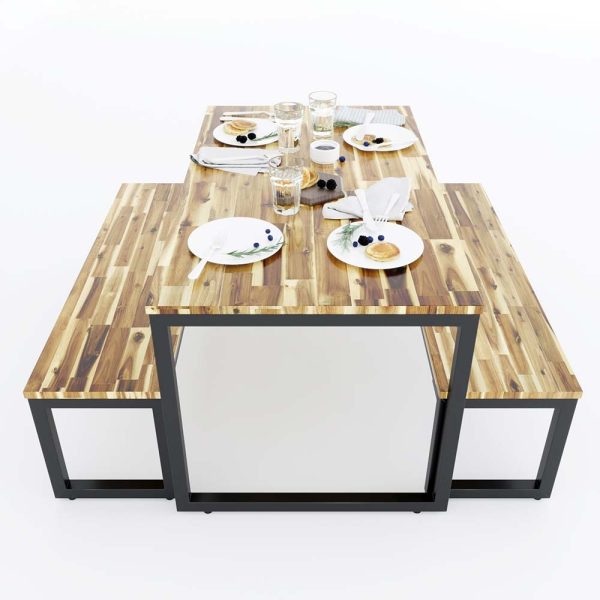 Bàn ăn SADO 02 gỗ tràm chân sắt lắp ráp BA68075