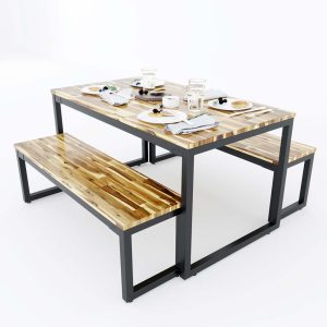 Bàn ăn SADO 02 gỗ tràm chân sắt lắp ráp BA68075