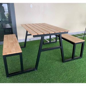 Combo bộ bàn ghế gỗ cao su khung sắt lắp ráp CBBA028