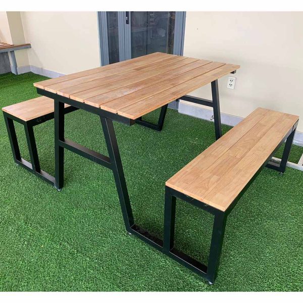 Combo bộ bàn ghế gỗ cao su khung sắt lắp ráp CBBA028