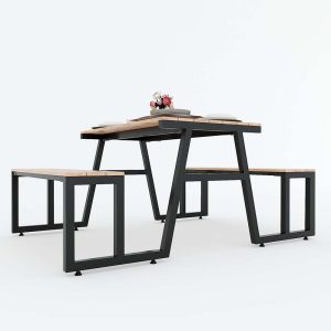 Combo bộ bàn ghế gỗ cao su khung sắt lắp ráp CBBA028