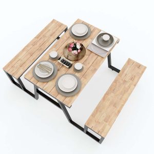 Combo bộ bàn ghế gỗ cao su khung sắt lắp ráp CBBA028