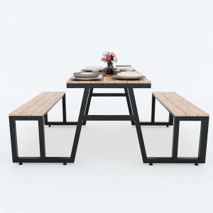 Combo bộ bàn ghế gỗ cao su khung sắt lắp ráp CBBA028