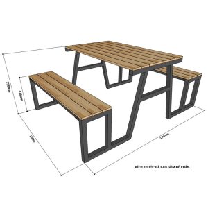 Combo bộ bàn ghế gỗ cao su khung sắt lắp ráp CBBA028