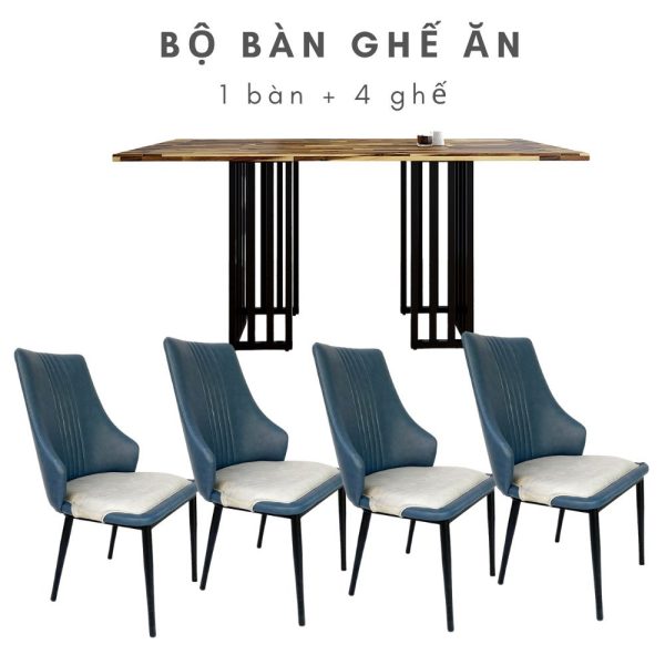 Bộ bàn ghế ăn gỗ tràm và 4 ghế nệm lưng cao CBBA051