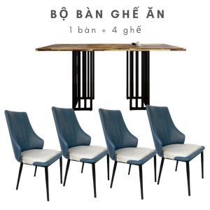 Bộ bàn ghế ăn gỗ tràm và 4 ghế nệm lưng cao CBBA051