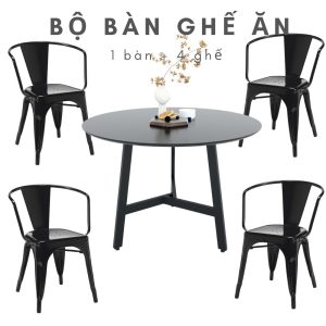 Bộ bàn ghế ăn 4 người bàn ăn tròn ghế tolix CBBA045