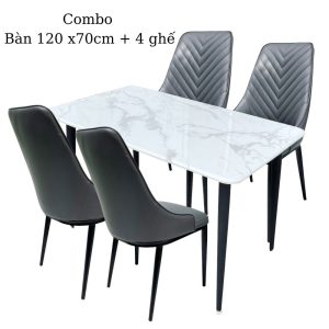 Bộ Bàn Ăn Mặt Đá Và 4 Ghế Nệm Xám CBBA077