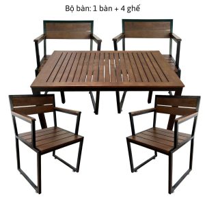 Bộ bàn gỗ 120x75cm và 4 ghế có tay vịn CBBA105