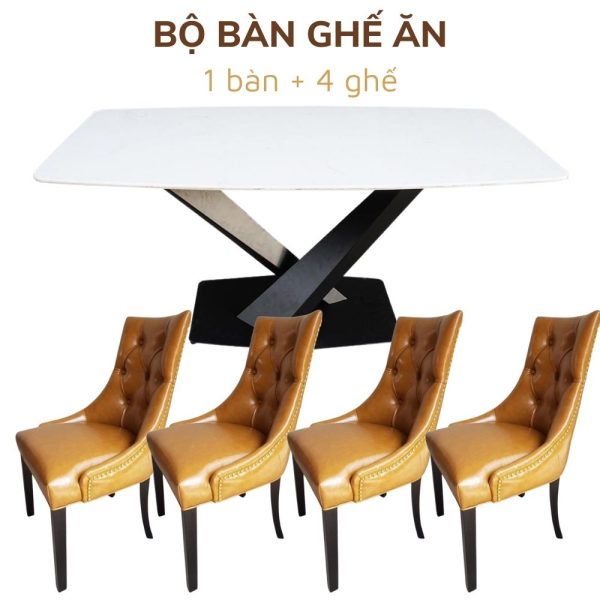 Bộ Bàn Ghế Ăn Mặt Đá Và 4 Ghế Nệm Lưng Cao CBBA057