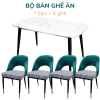 Bộ Bàn Ăn Mặt Đá Và 4 Ghế Nệm Tựa Lưng Màu Xanh CBBA059