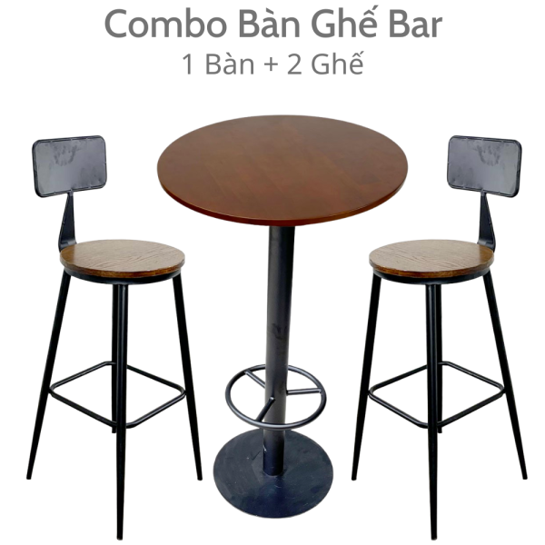 Bộ Bàn Bar Tròn và 2 Ghế Bar Có Tựa Lưng CBCF175