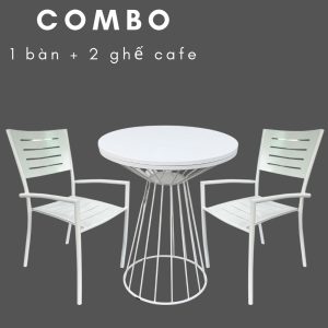 Bộ bàn ghế cafe, bàn ghế tiếp khách màu trắng CBCF108